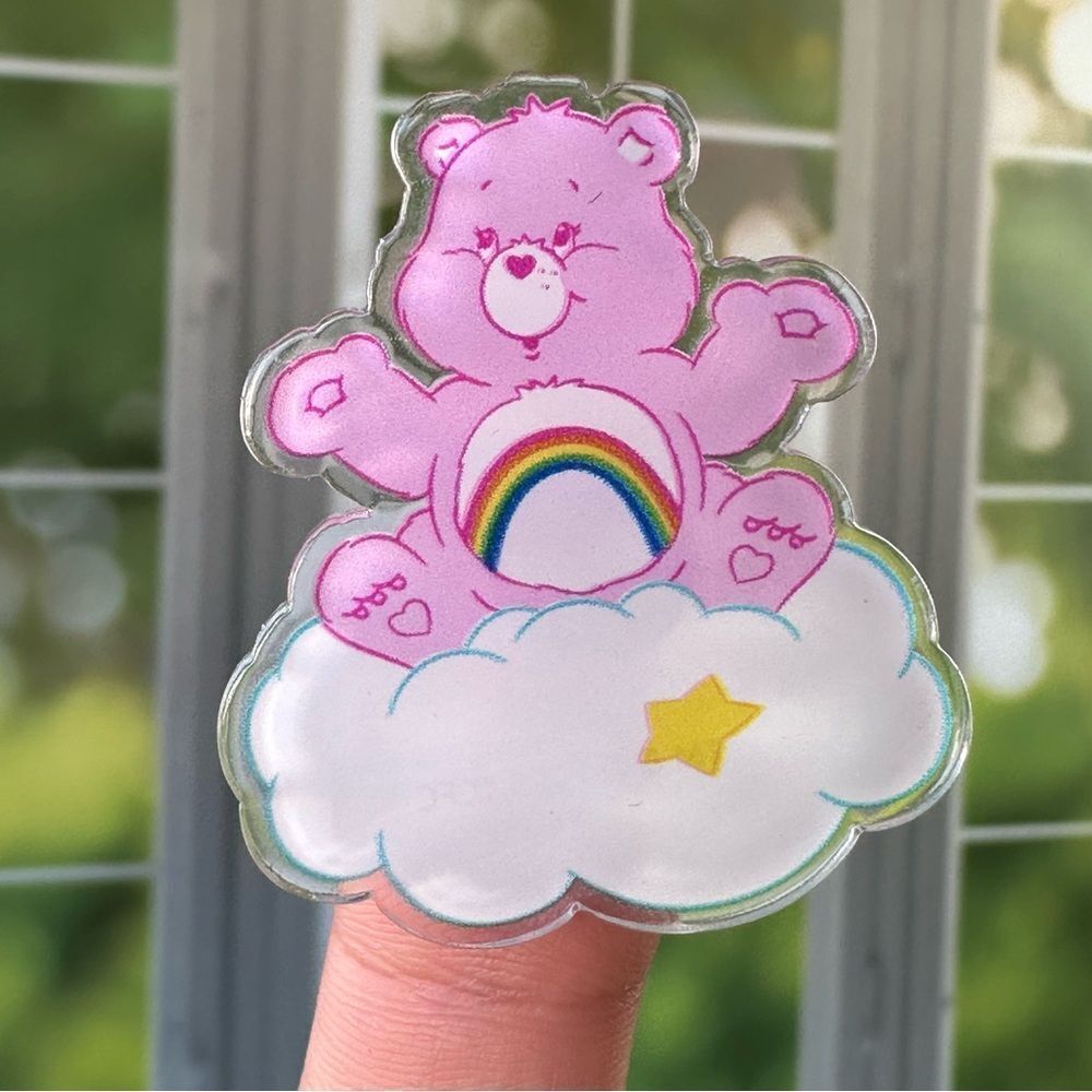 Cheer Pink Bear Acrylic Pin/ Brooch